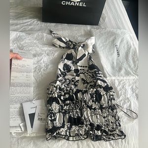 CHANEL TOP crepe de chine I / white black size 36